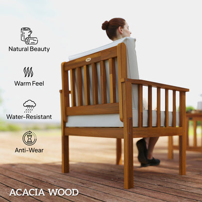 4 Seater Acacia Wood Patio Conversation Set Slatted Design Teak