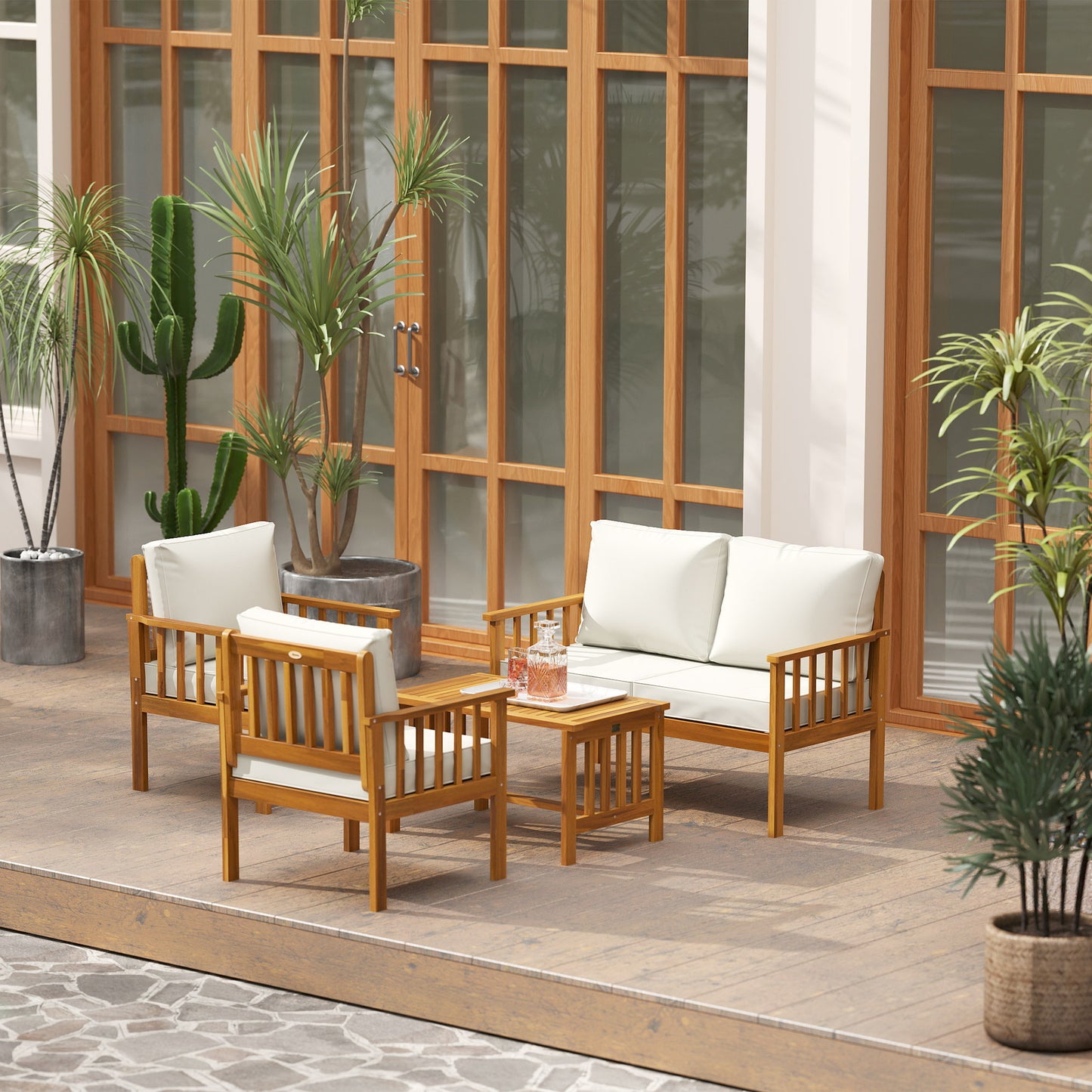 4 Seater Acacia Wood Patio Conversation Set Slatted Design Teak