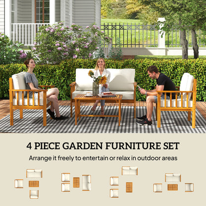 4 Seater Acacia Wood Patio Conversation Set Slatted Design Teak