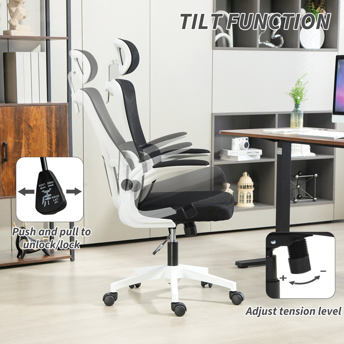 Vinsetto Mesh Office Chair with Adjustable Headrest, Lumbar Support, Black