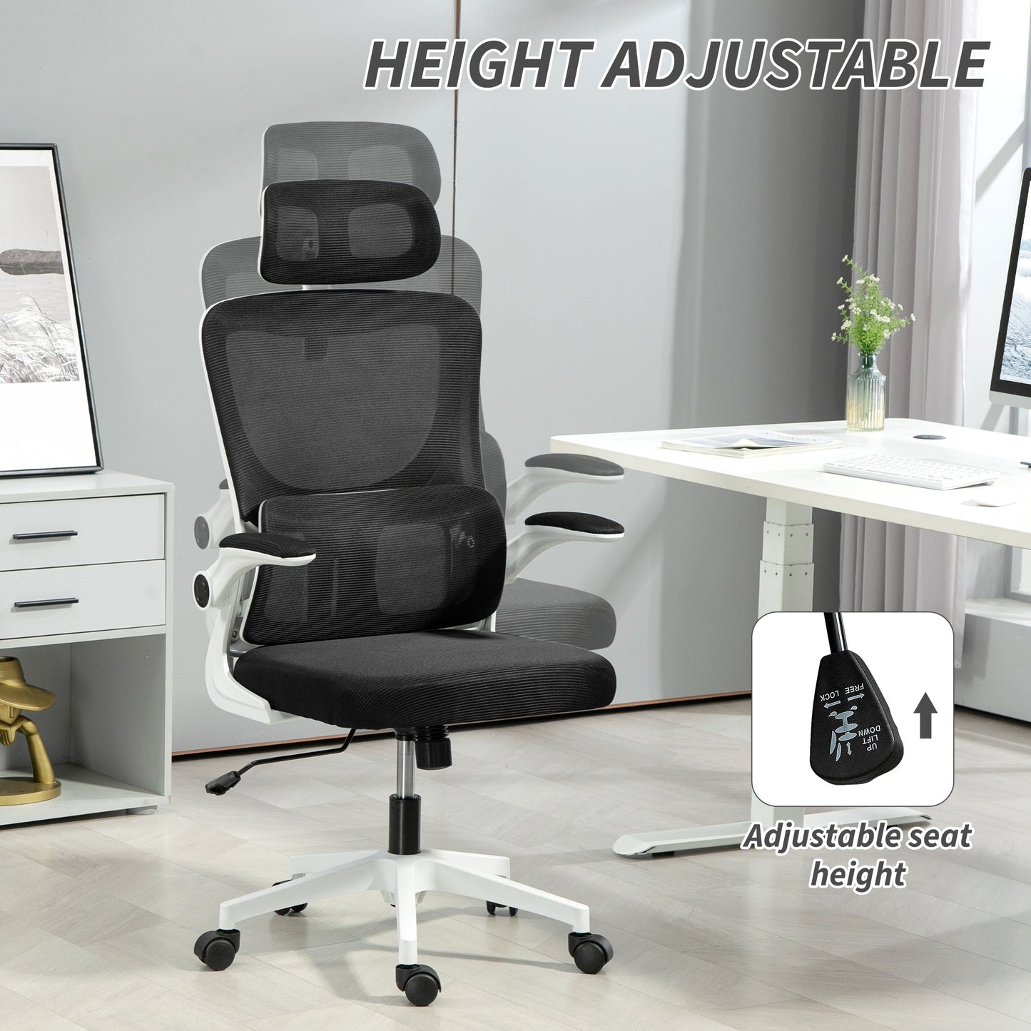 Vinsetto Mesh Office Chair with Adjustable Headrest, Lumbar Support, Black