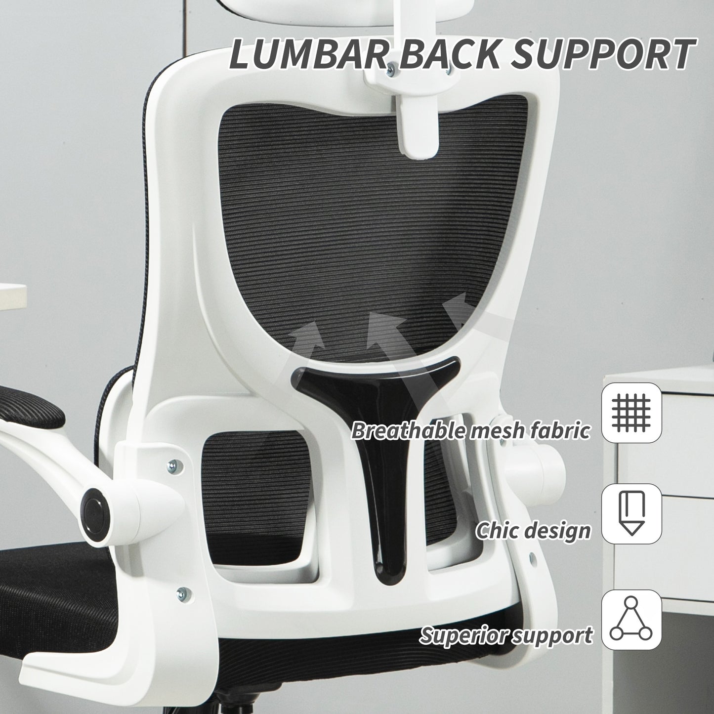 Vinsetto Mesh Office Chair with Adjustable Headrest, Lumbar Support, Black