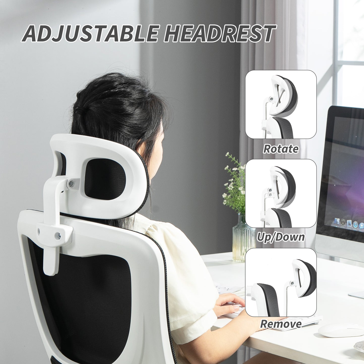 Vinsetto Mesh Office Chair with Adjustable Headrest, Lumbar Support, Black