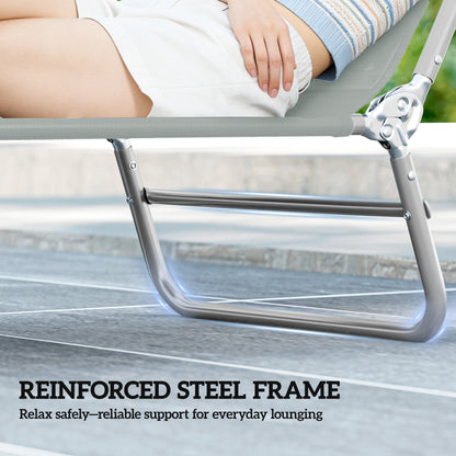 Sun Lounger Foldable Reclining Chair with Headrest Light Grey