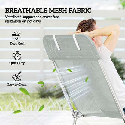 Sun Lounger Foldable Reclining Chair with Headrest Light Grey