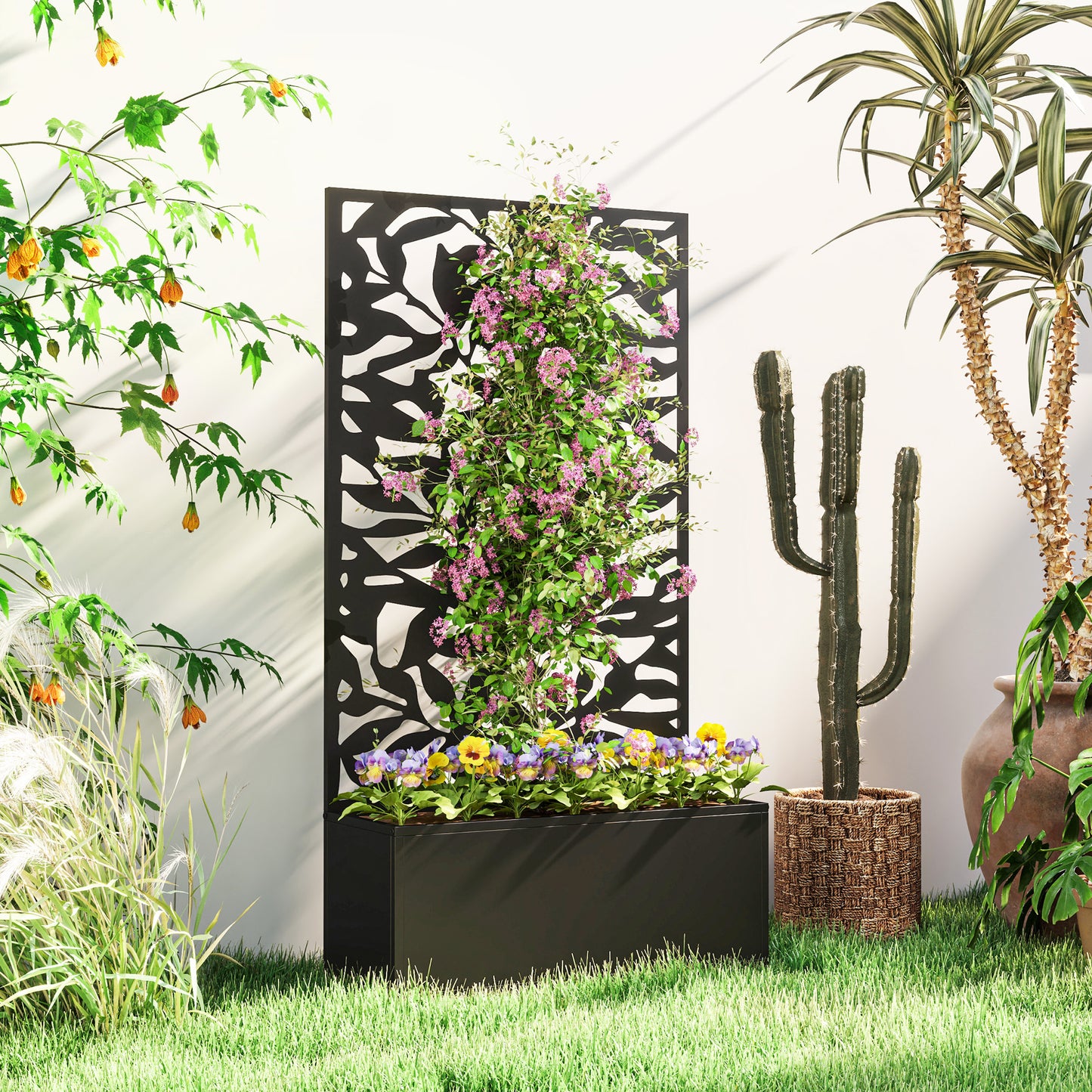 Metal Garden Bed with Trellis, Raised Planter with Privacy Panel