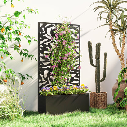 Metal Garden Bed with Trellis, Raised Planter with Privacy Panel