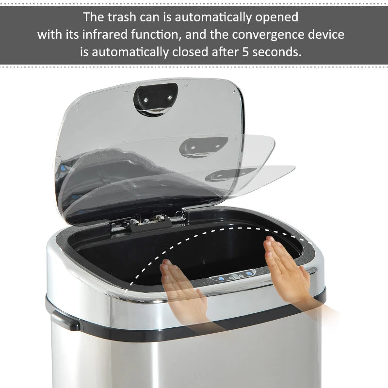 68L Stainless Steel Automatic Sensor Dustbin - Silver