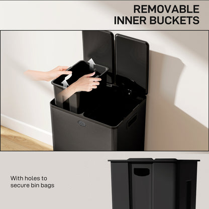 2 x 28L Dual Kitchen Bin Pedal Bin for Recycling and Waste, Black