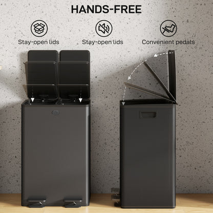 2 x 28L Dual Kitchen Bin Pedal Bin for Recycling and Waste, Black