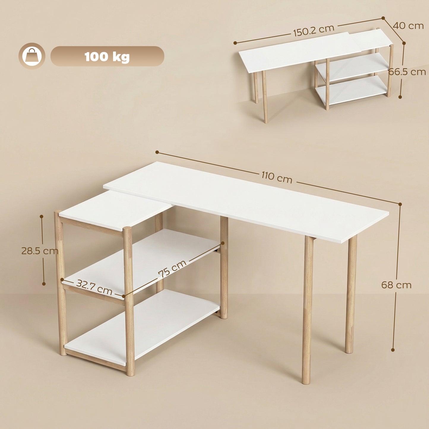Computer Desk with Storage Shelves 150 cm White/Oak