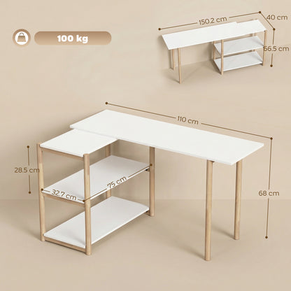 Computer Desk with Storage Shelves 150 cm White/Oak