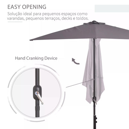 Balcony Half Parasol Semi Round Umbrella Patio Crank Handle (2.3m, Grey)- NO BASE INCLUDED