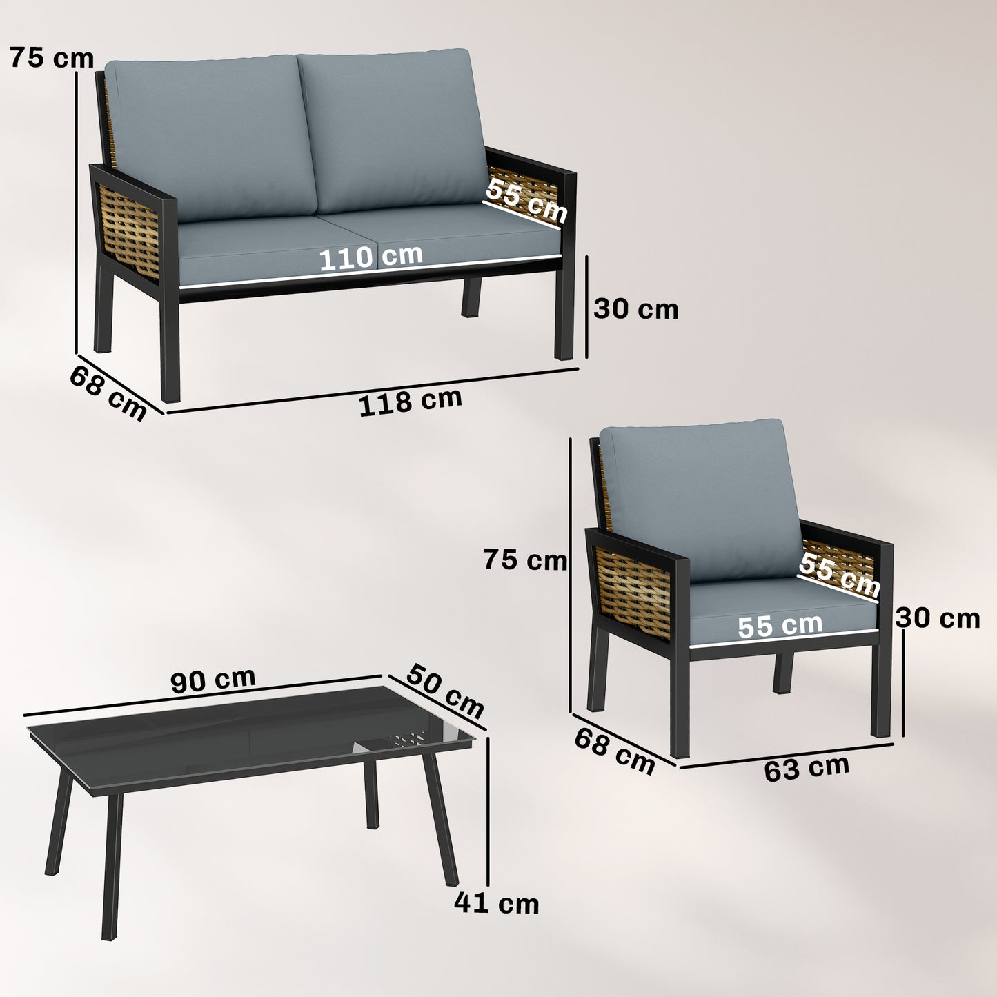 Rattan Garden Furniture Set, Outdoor Furniture Conversation Set