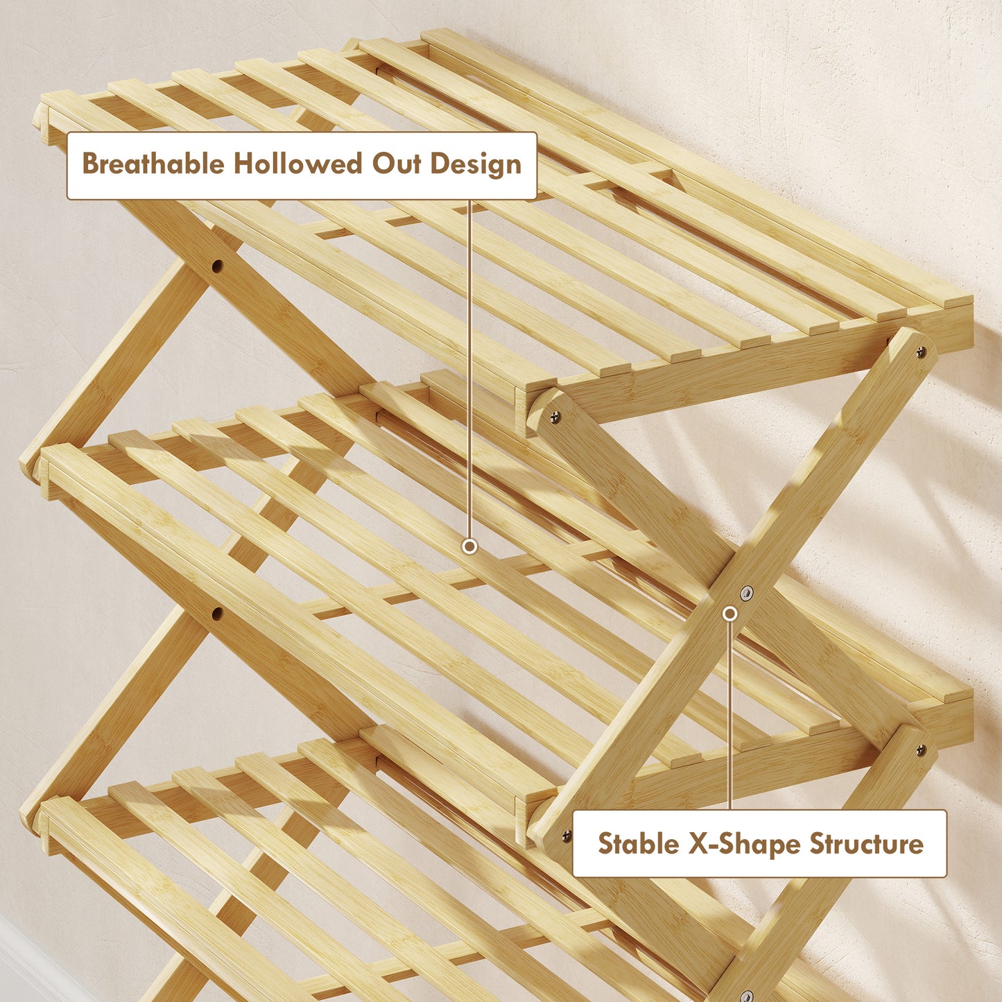 4-Tier Bamboo Shoe Rack, Folding Shoe Shelf, Holds up to 12 Pairs