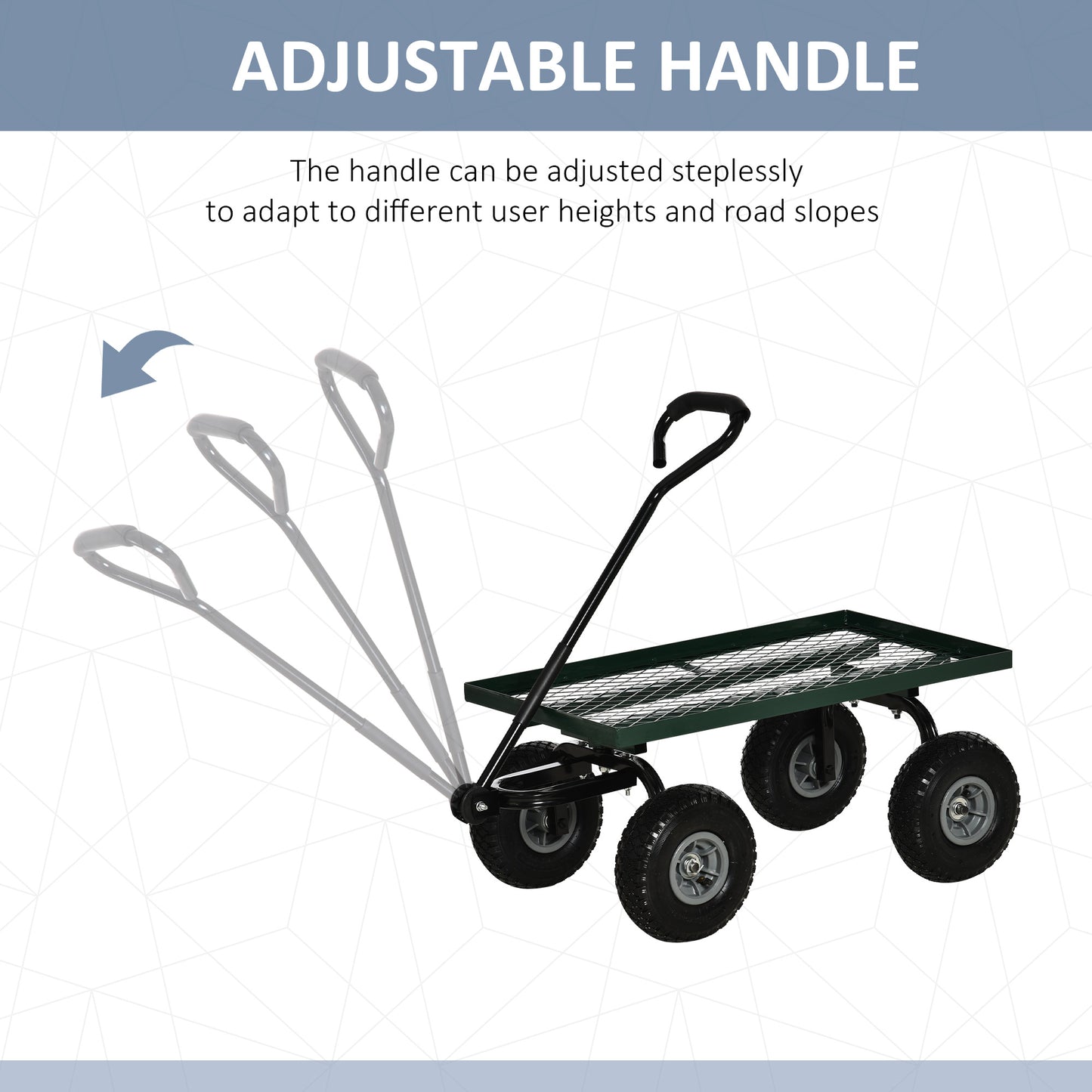 Garden Trolley Cart with Pneumatic Wheels and Rotating Handle, Green