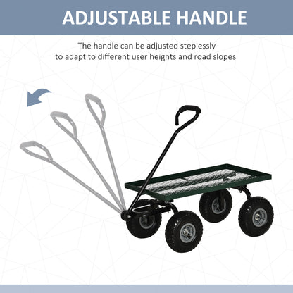 Garden Trolley Cart with Pneumatic Wheels and Rotating Handle, Green