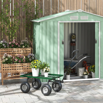 Garden Trolley Cart with Pneumatic Wheels and Rotating Handle, Green