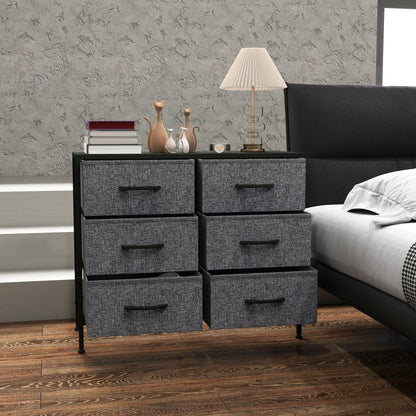 6 Drawer Fabric Chest of Drawers w/ Wooden Top for Hallway Black