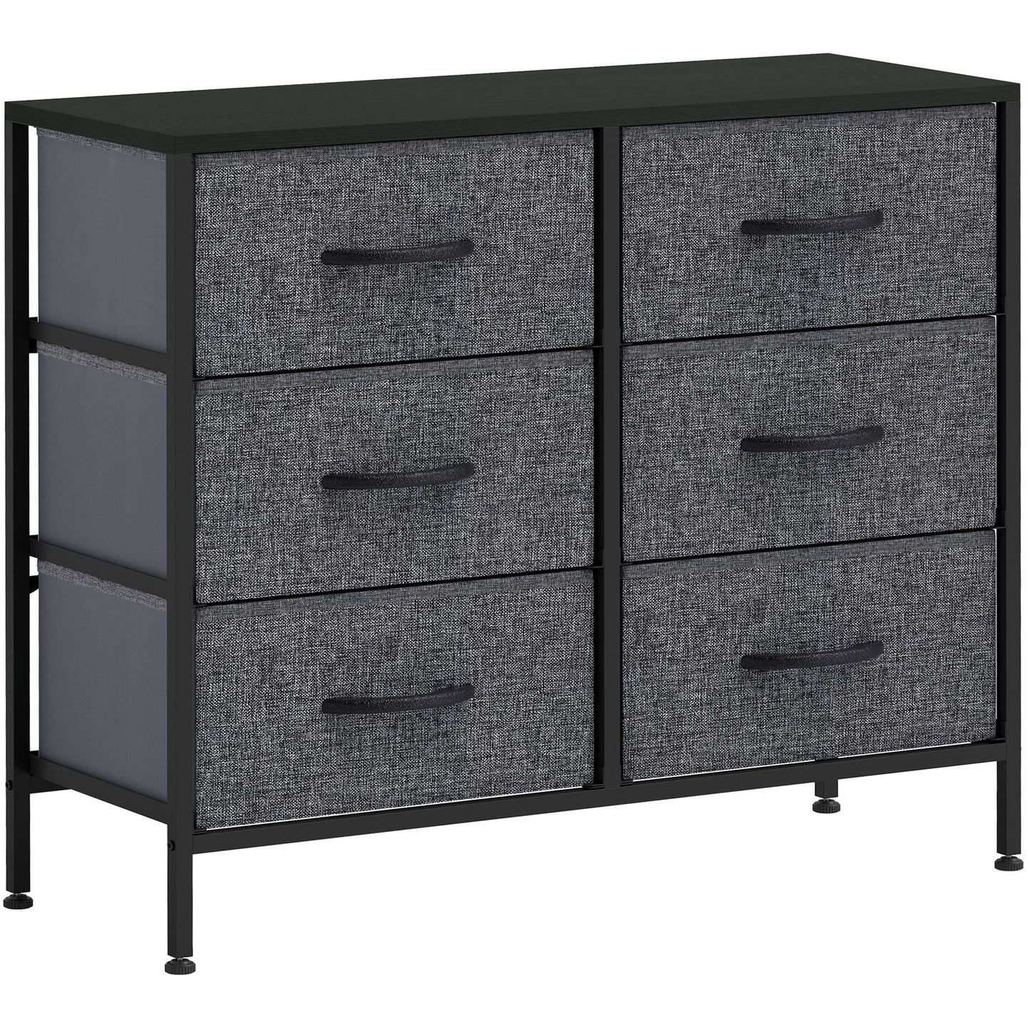 6 Drawer Fabric Chest of Drawers w/ Wooden Top for Hallway Black