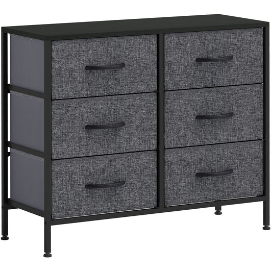 6 Drawer Fabric Chest of Drawers w/ Wooden Top for Hallway Black