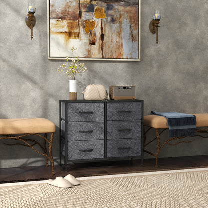6 Drawer Fabric Chest of Drawers w/ Wooden Top for Hallway Black