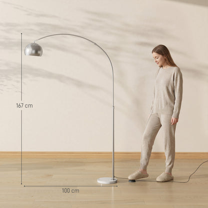 Arc Floor Lamp for Living Room, Free Standing Tall Lamp, Silver Tone