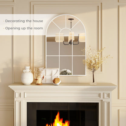 Arched Window Wall Mirror for Living Room Bedroom, 91x60cm, White