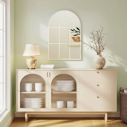 Arched Window Wall Mirror for Living Room Bedroom, 91x60cm, White