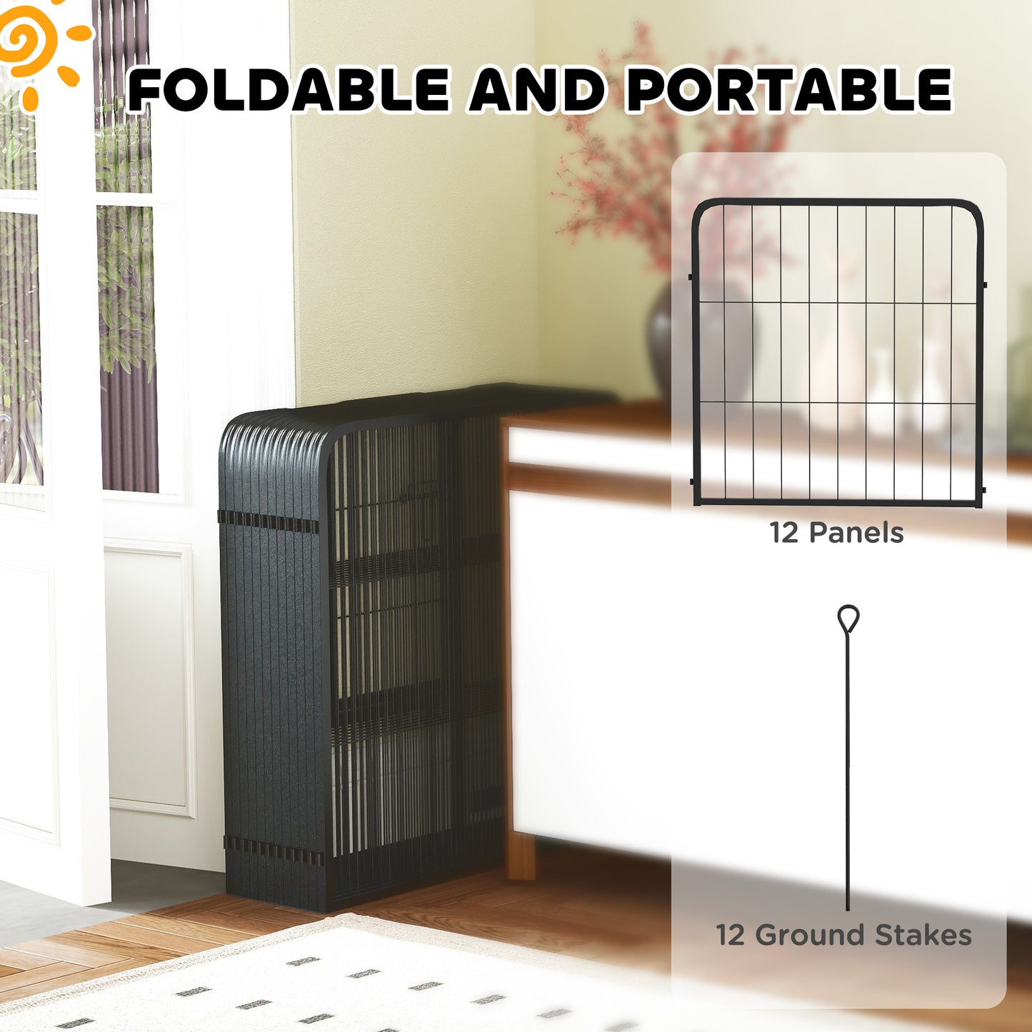PawHut Dog Pen, 12 Panels Puppy Pen for Small Dogs, 60cm High, Black