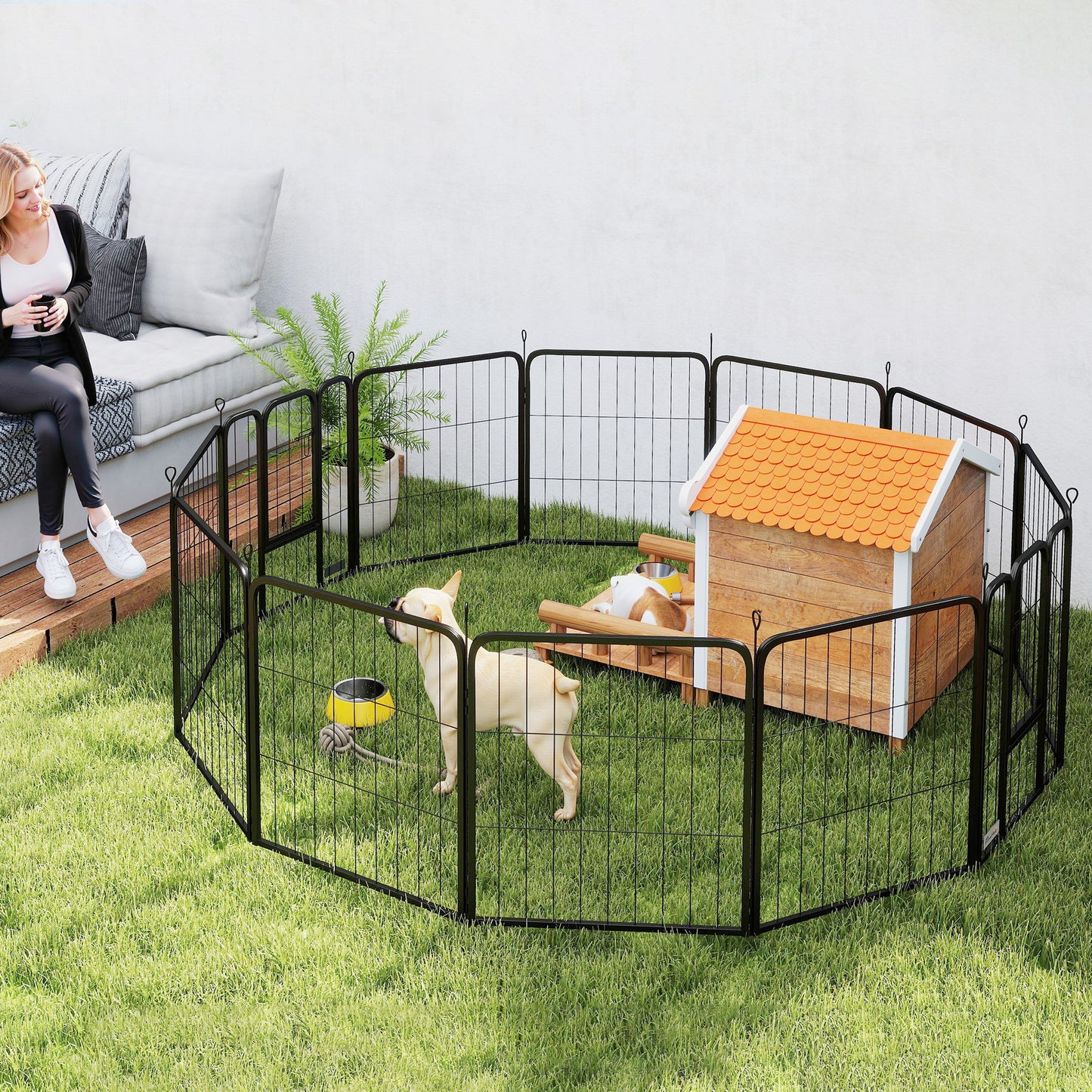 PawHut Dog Pen, 12 Panels Puppy Pen for Small Dogs, 60cm High, Black