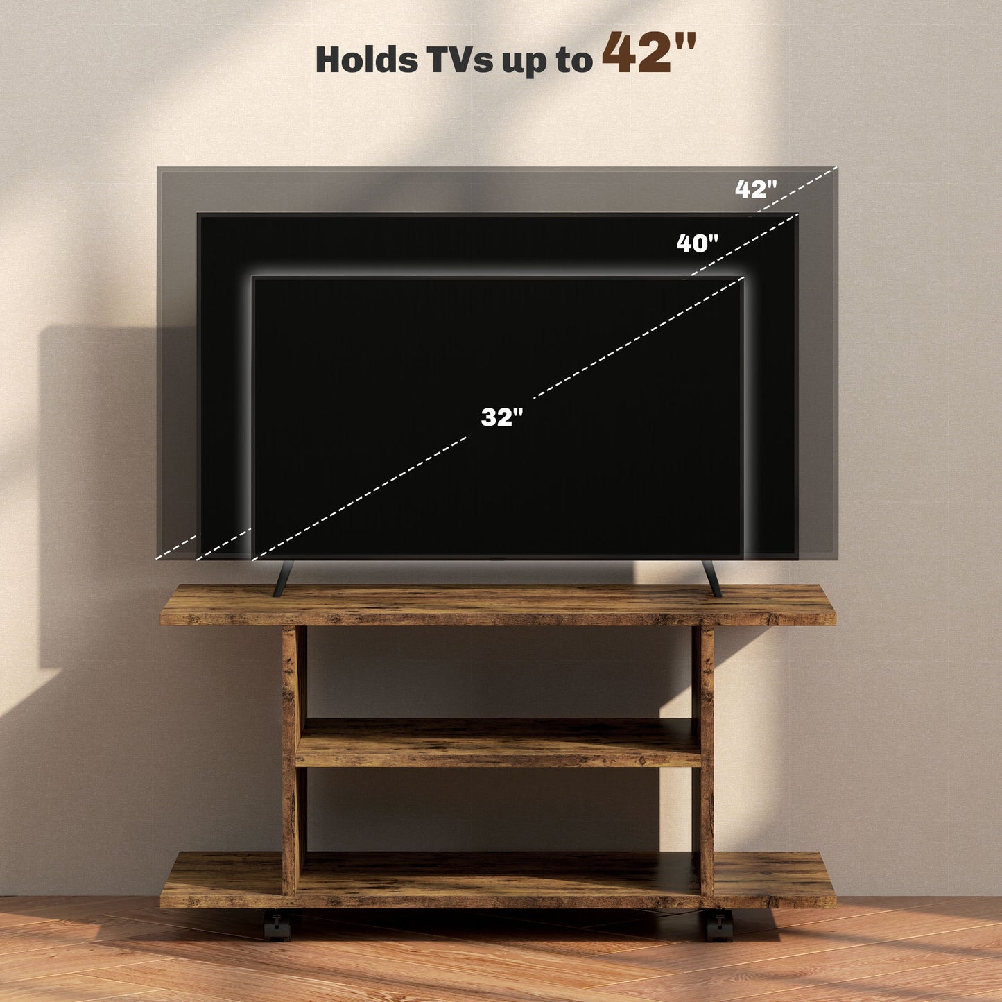 Modern TV Cabinet Stand Storage Shelves Table Mobile Rustic Brown