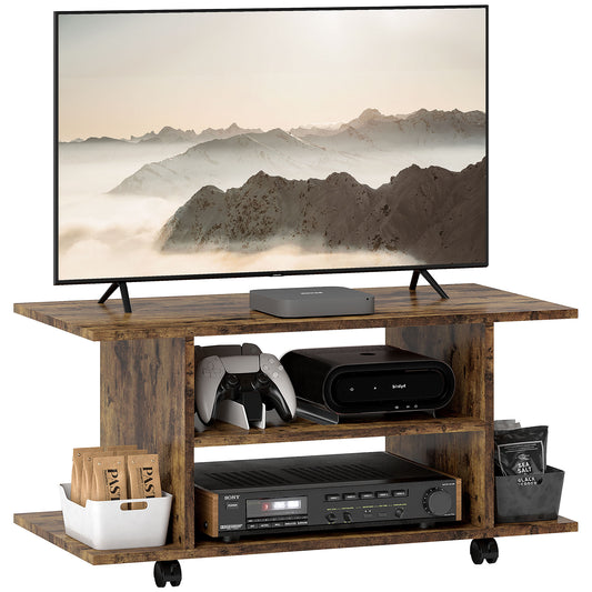 Modern TV Cabinet Stand Storage Shelves Table Mobile Rustic Brown