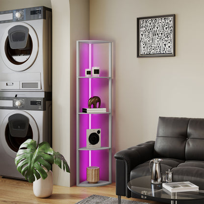 RGB LED Floor Lamp with Shelves and Remote Control for Living Room