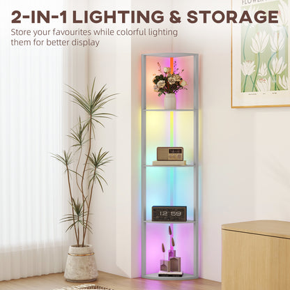 RGB LED Floor Lamp with Shelves and Remote Control for Living Room