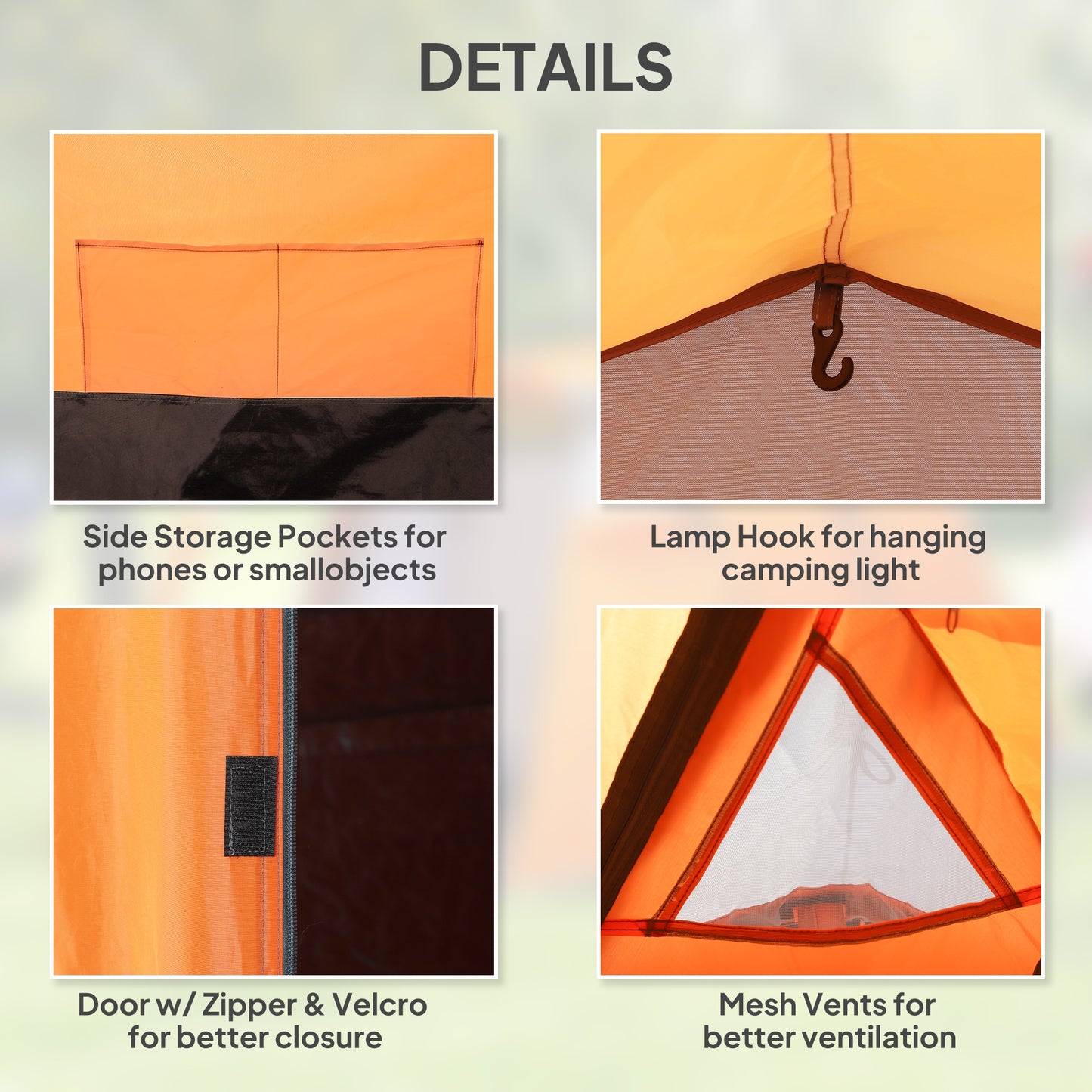 3 Man 2-Room Tent Camping Tent With Living Area Air Vents Orange