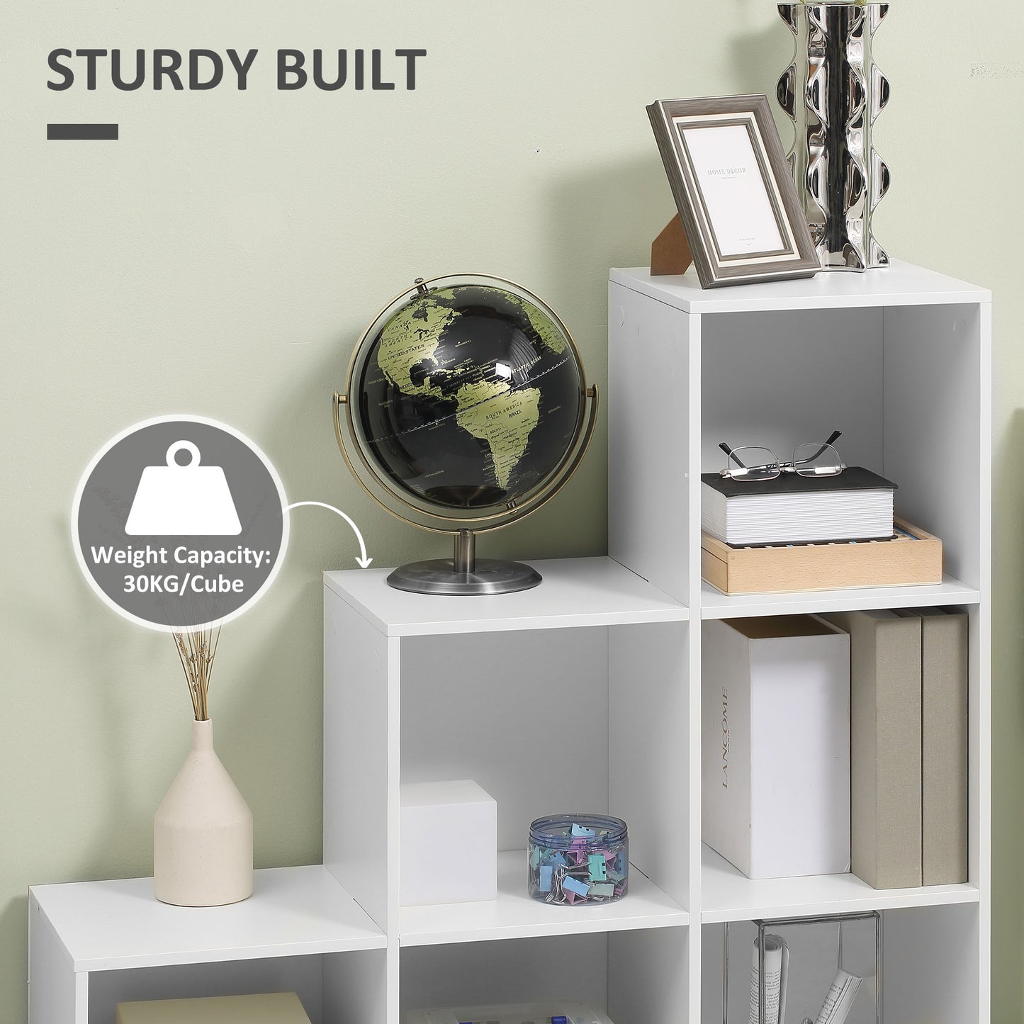 Storage Cabinet with 6 Cubes Closet Organiser with 3-Tier Shelf, White