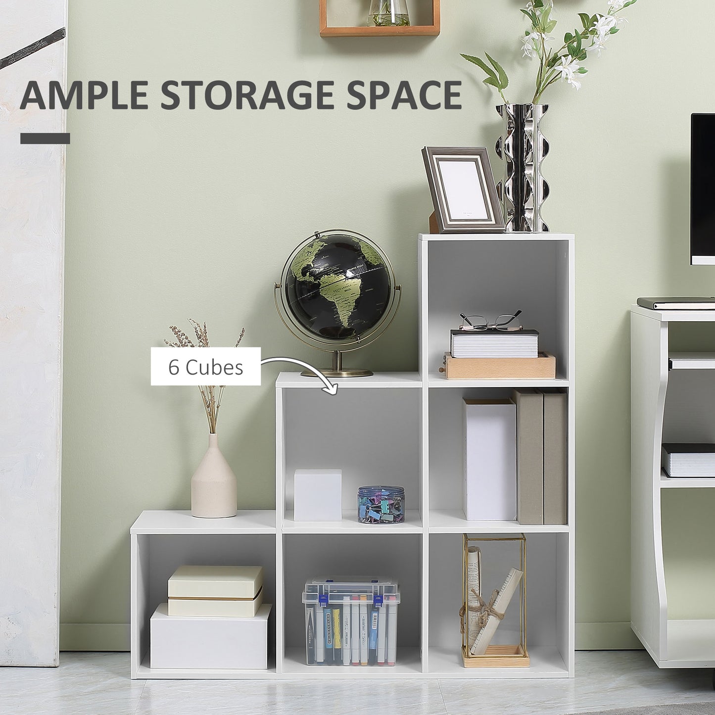 Storage Cabinet with 6 Cubes Closet Organiser with 3-Tier Shelf, White