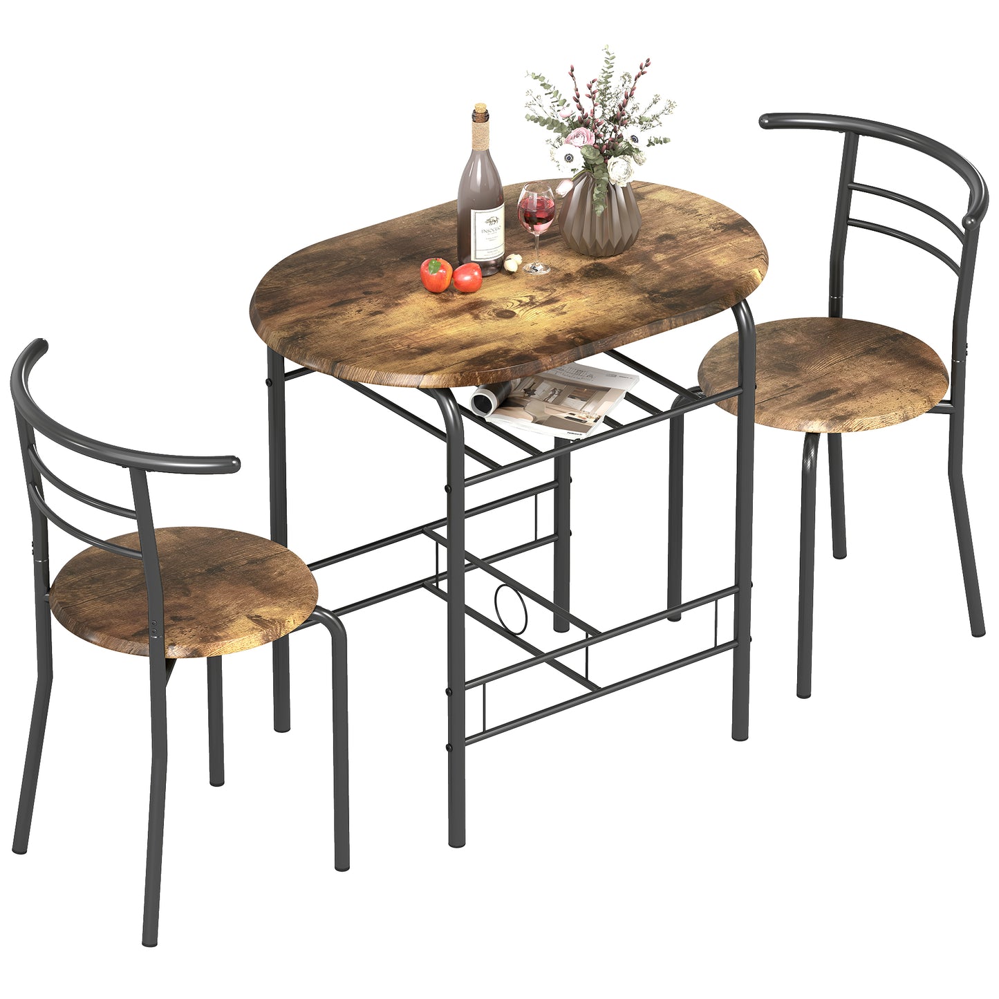 Breakfast Bar Table and Stools Set, Dining Room Set with Shelf
