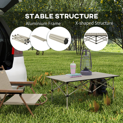 Portable Camping Table, Lightweight Folding Aluminium Picnic Table with Roll Up Top, Carry Bag for Outdoor Picnic, Hiking, Cooking