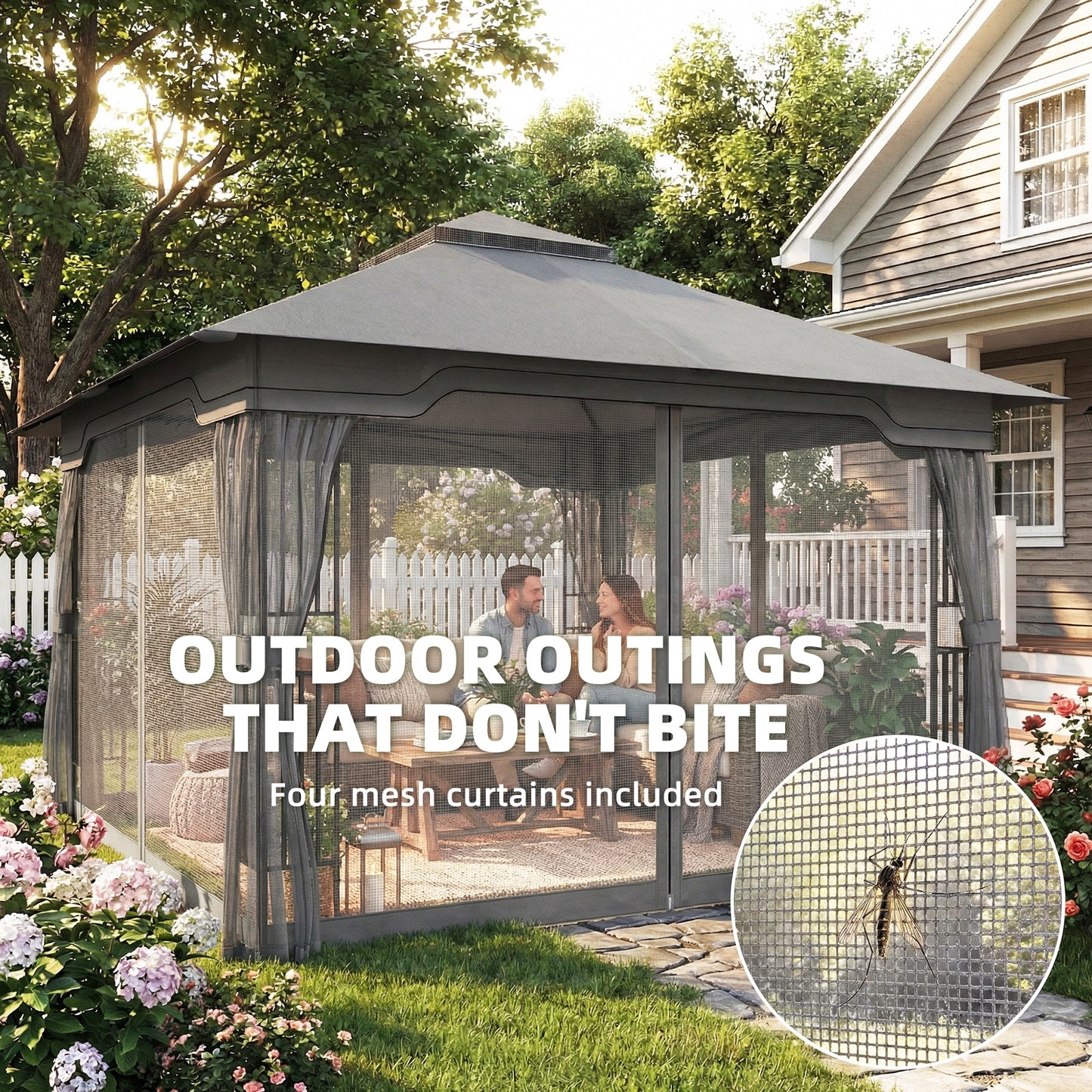 3.3 x 3.3 m Garden Gazebo with Shelves, UPF50+ Permanent Gazebo