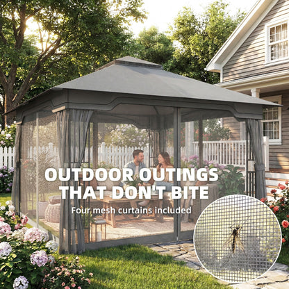 3.3 x 3.3 m Garden Gazebo with Shelves, UPF50+ Permanent Gazebo