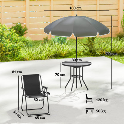 6 Pieces Garden Furniture Set with Parasol, Folding Chairs, Black