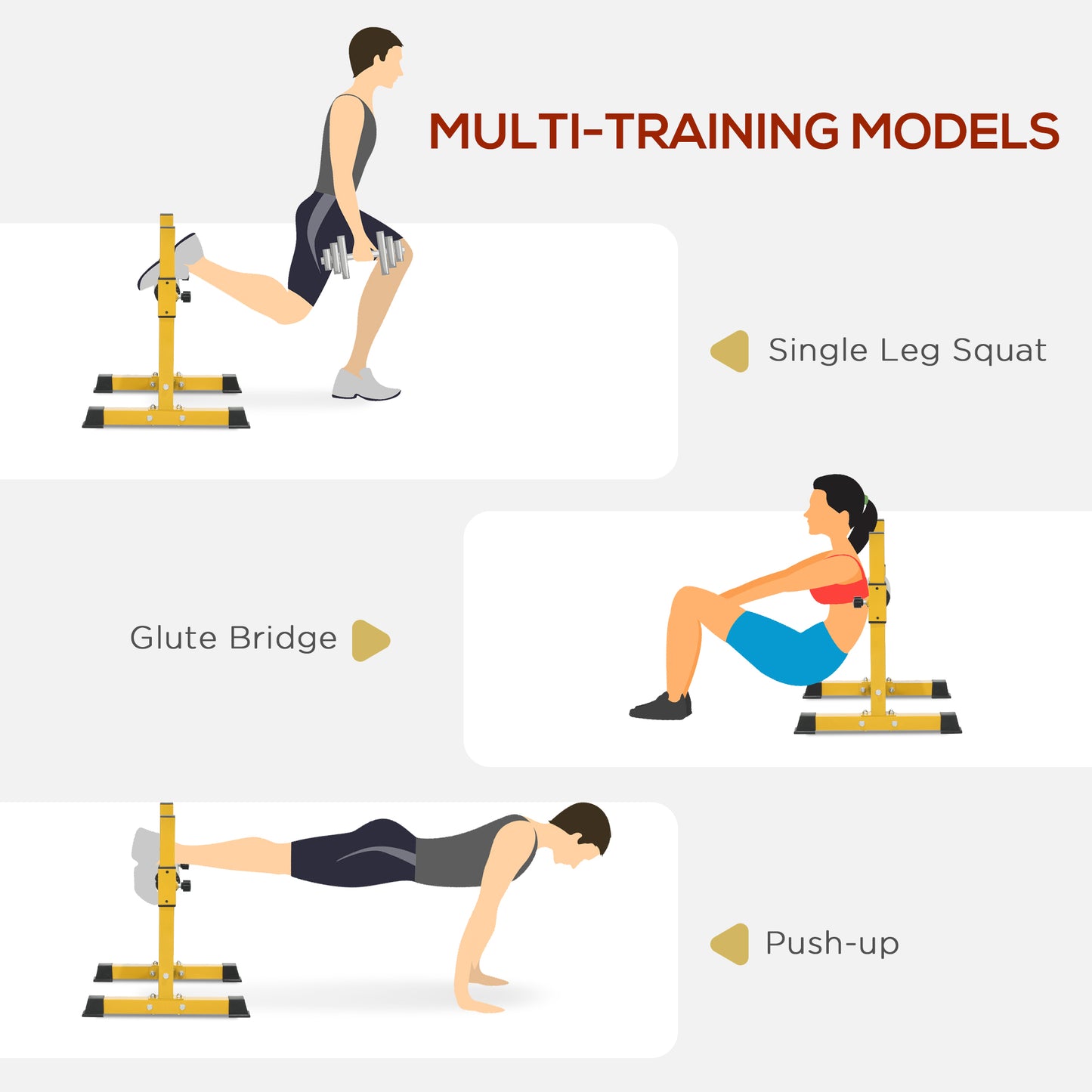 Bulgarian Split Squat Stand, 12-Level Leg Training Machine, Yellow