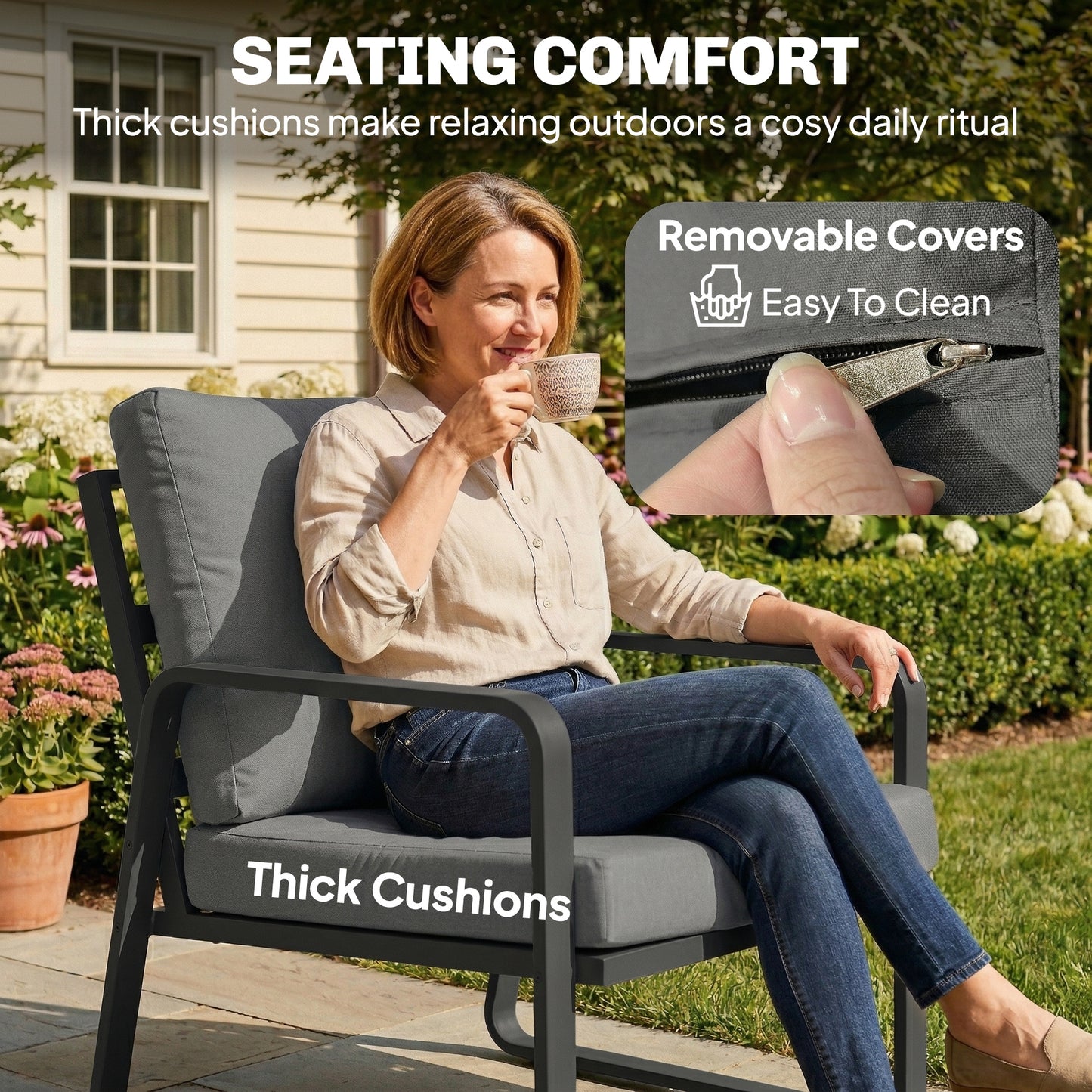 4 Piece Garden Furniture Set, Outdoor Sofa Set, Black