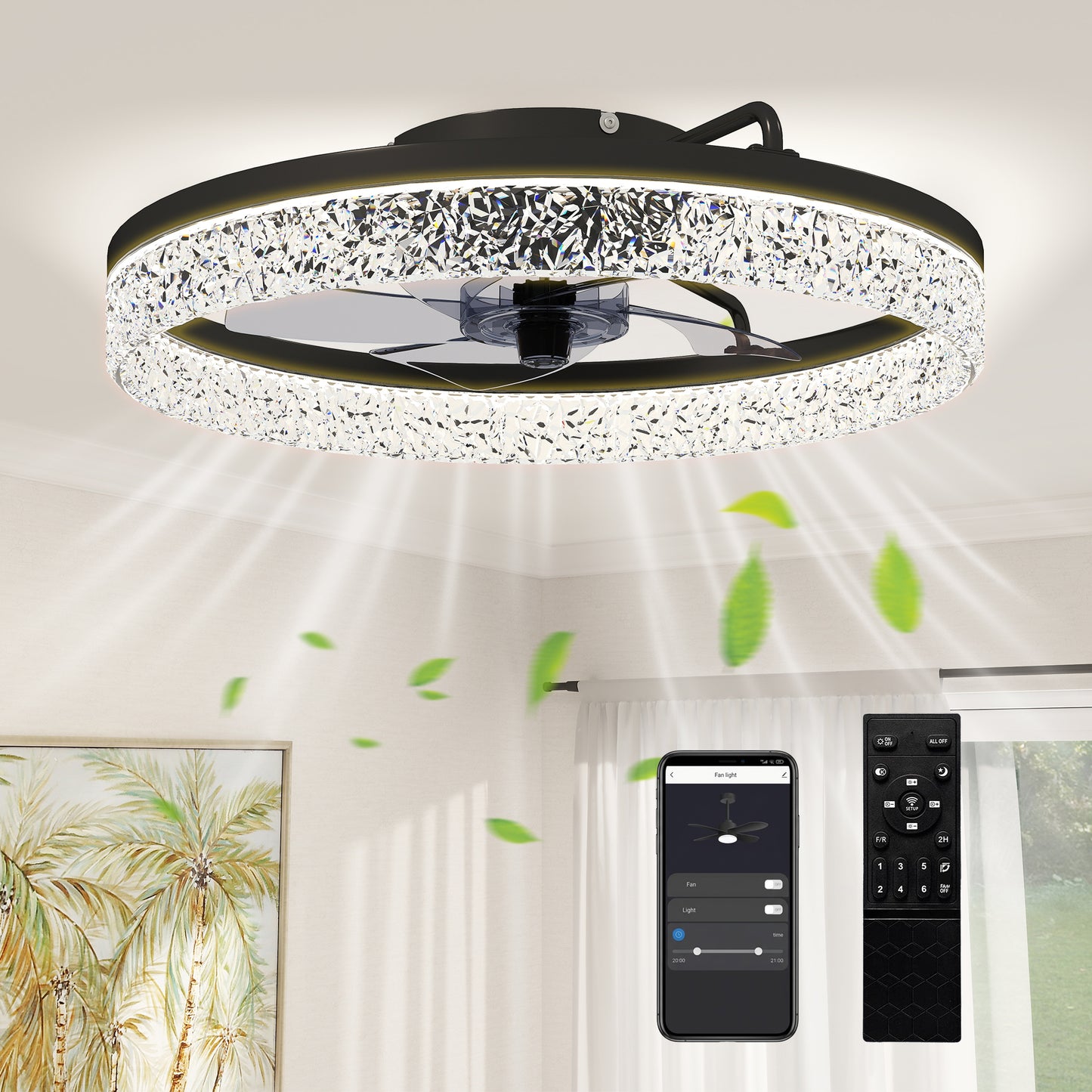 Ceiling Fans with Lights and Remote & App Control for Bedroom, Black