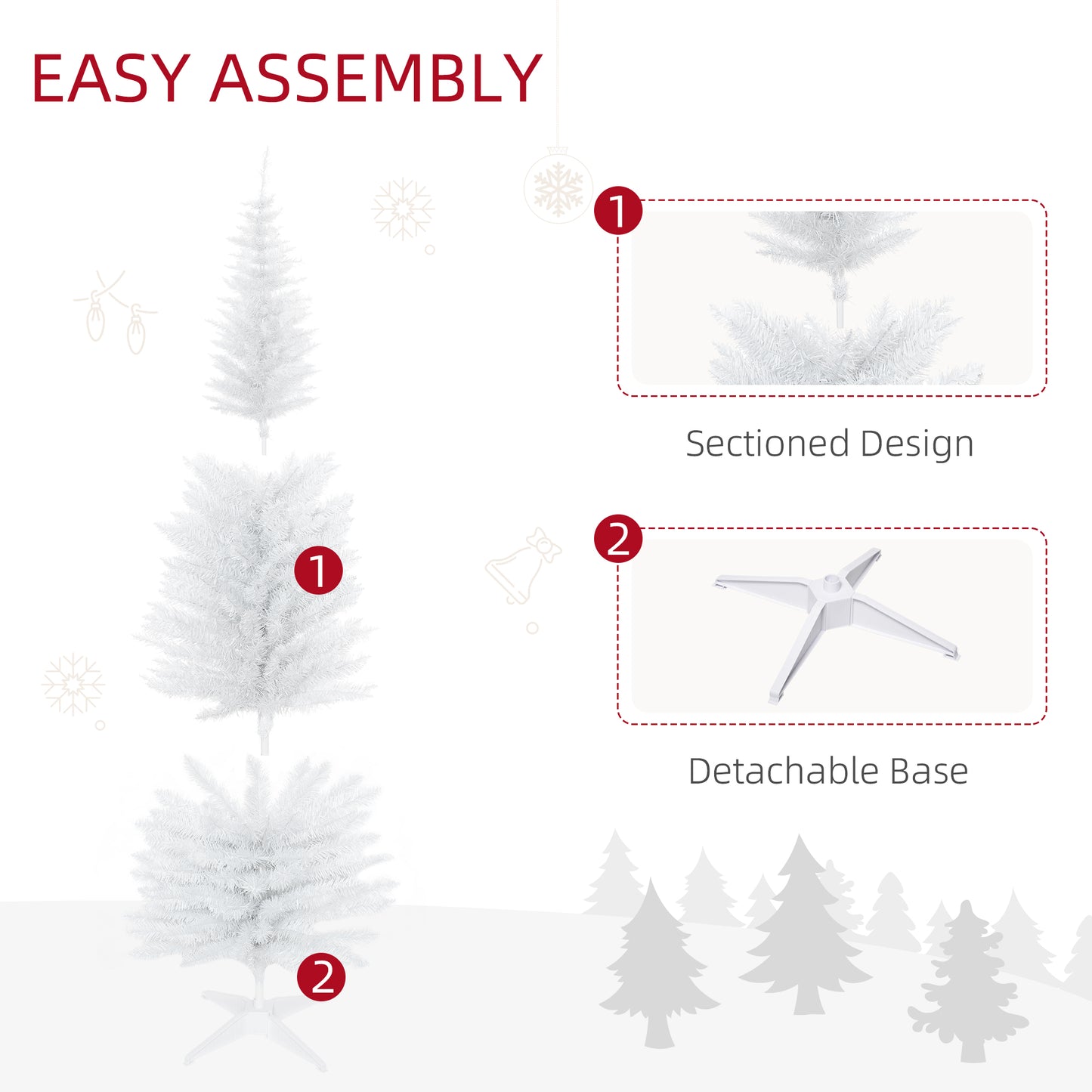 6FT Pencil Artificial Christmas Tree with Solid Stand Tips White