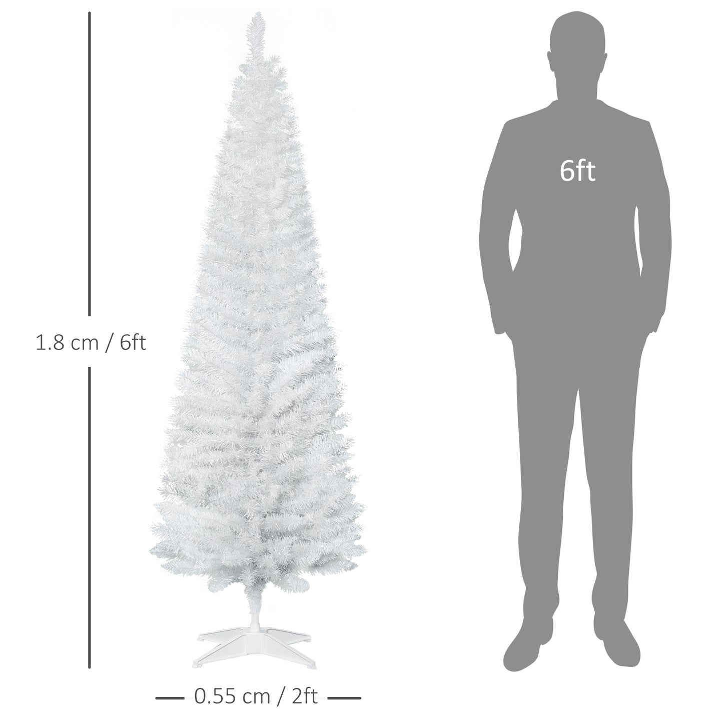 6FT Pencil Artificial Christmas Tree with Solid Stand Tips White
