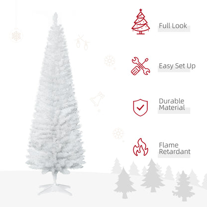 6FT Pencil Slim Artificial Christmas Tree with Study Stand Tips White