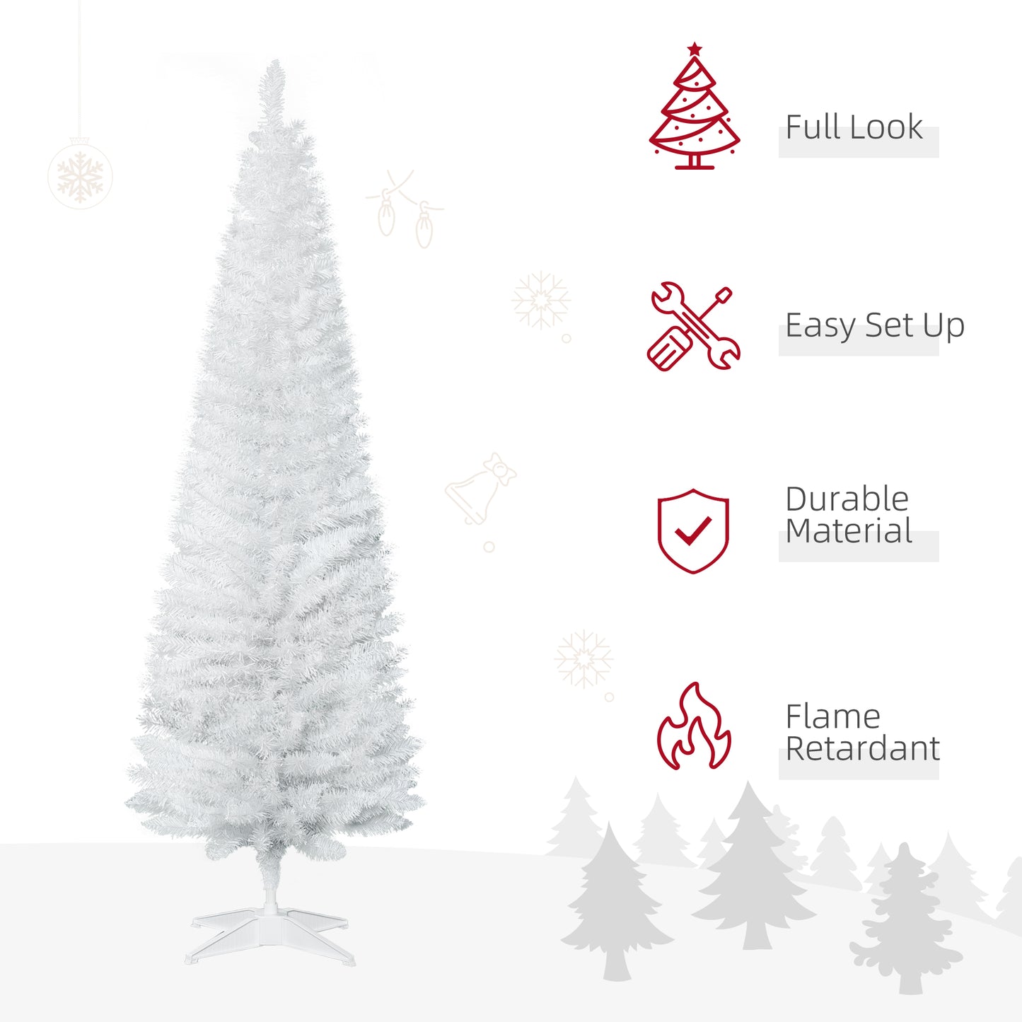 6FT Pencil Artificial Christmas Tree with Solid Stand Tips White